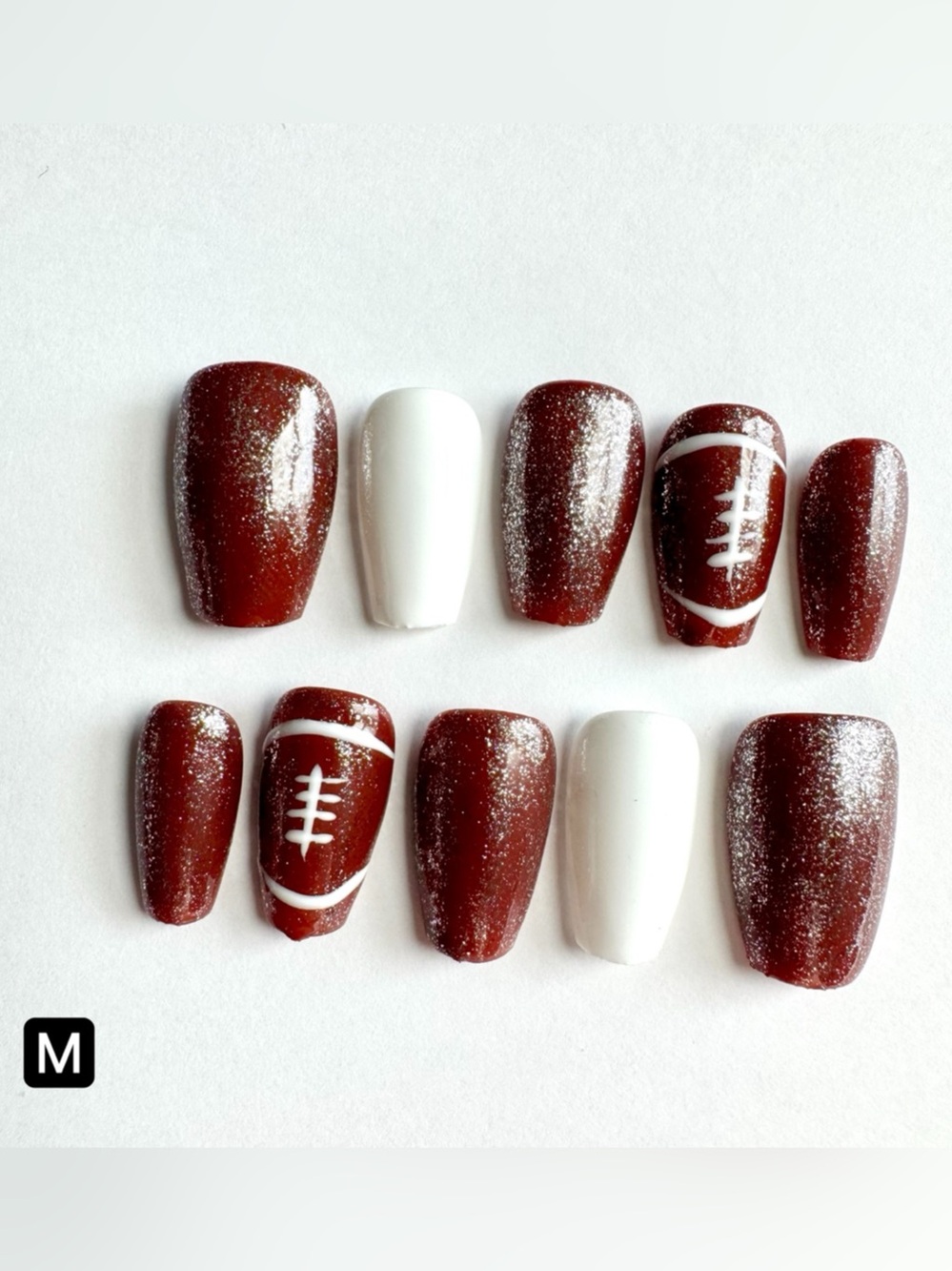 Brown& White Glitter Football Theme Press-On Nails